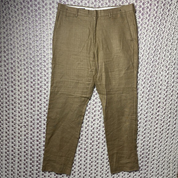 J Crew Ludlow Irish Linen Pants Light Brown Tan Slim Sz W33x31‎